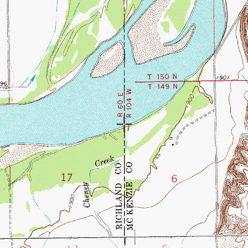 Topographic Map of Cheney Creek, ND