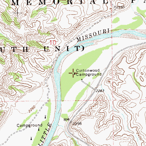 Topographic Map of Cottonwood Campground, ND