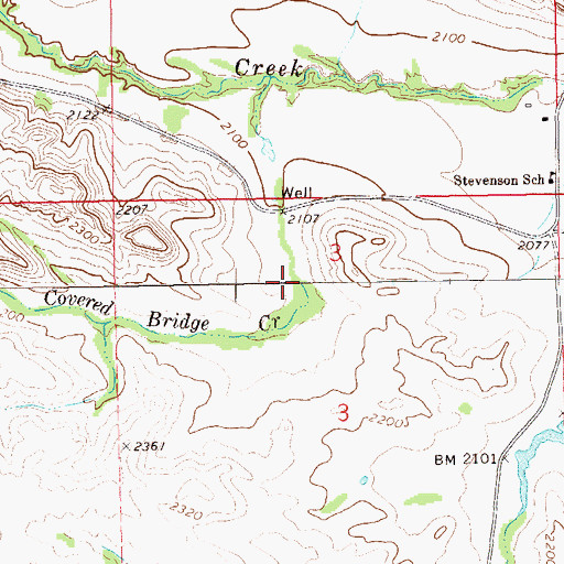 Topographic Map of Covered Bridge Creek, ND