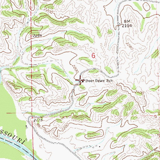 Topographic Map of Deer Draw School, ND