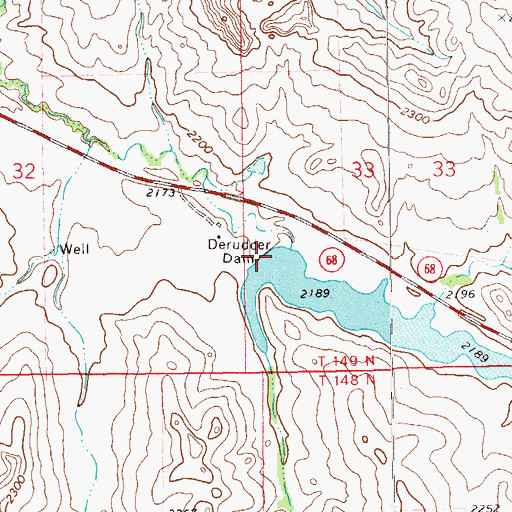 Topographic Map of Derudder Dam, ND