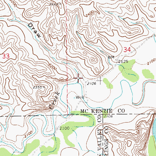 Topographic Map of Eagle Draw, ND