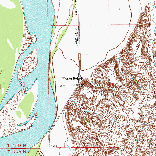 Topographic Map of Estes School, ND