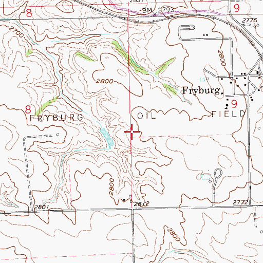 Topographic Map of Fryburg Oil Field, ND