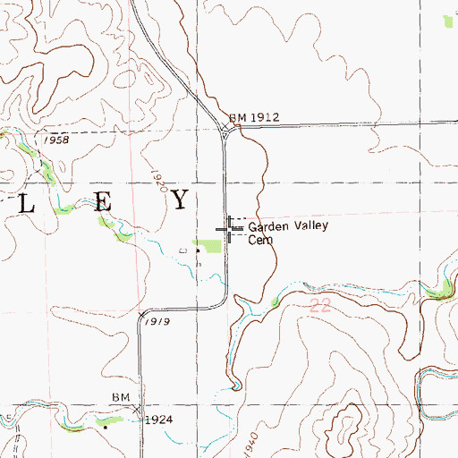 Topographic Map of Garden Valley Cemetery, ND