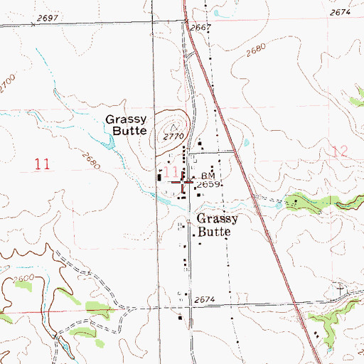 Topographic Map of Grassy Butte, ND