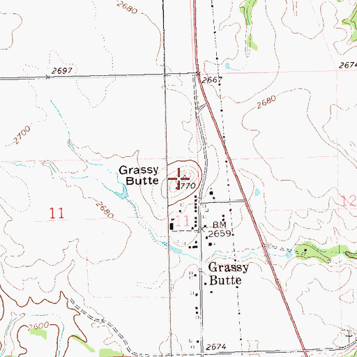 Topographic Map of Grassy Butte, ND