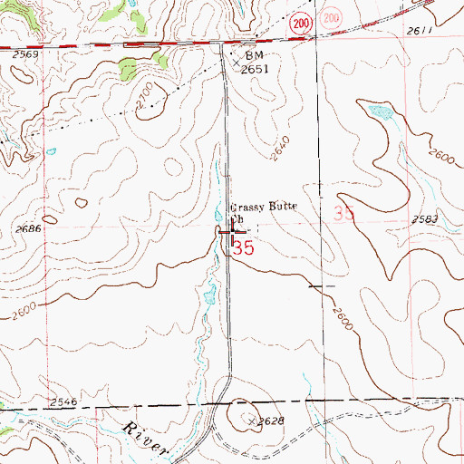 Topographic Map of Grassy Butte Church, ND