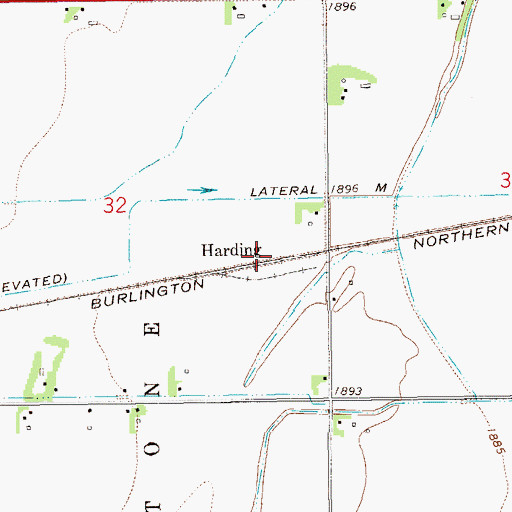 Topographic Map of Harding, ND