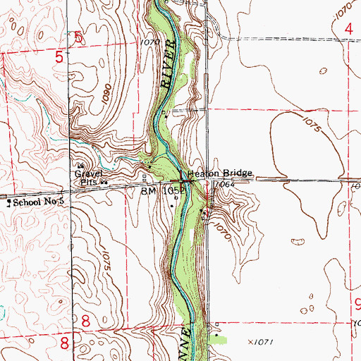 Topographic Map of Heaton Bridge, ND