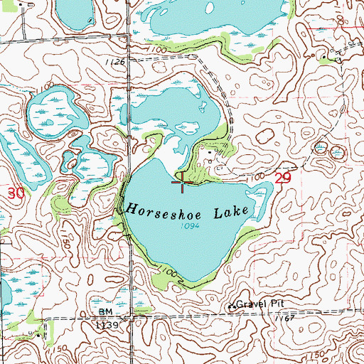 Topographic Map of Horseshoe Lake, ND