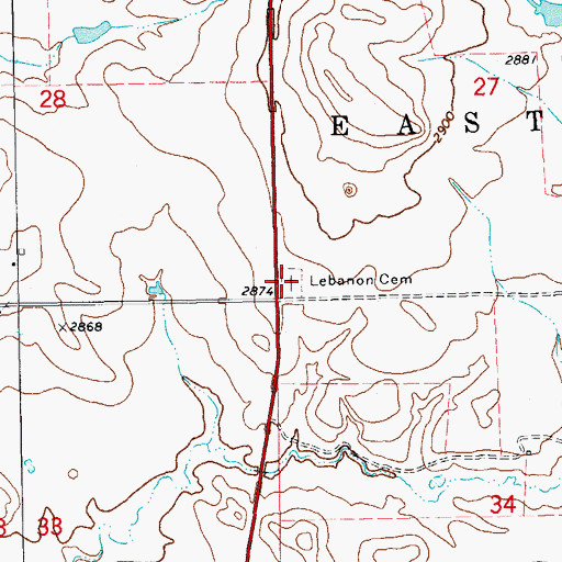 Topographic Map of Lebanon Lutheran Cemetery, ND