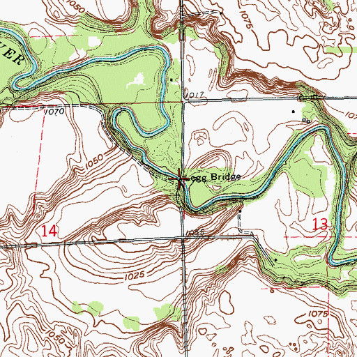 Topographic Map of Legg Bridge, ND