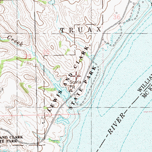 Topographic Map of Lewis and Clark State Park, ND