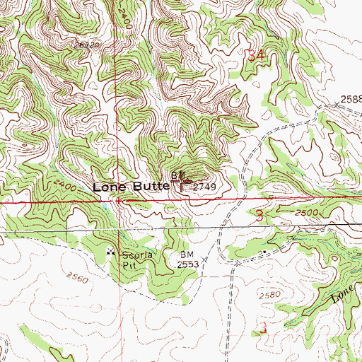 Topographic Map of Lone Butte, ND