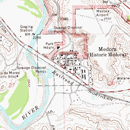 Topographic Map of Medora, ND