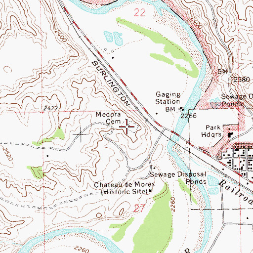 Topographic Map of Medora Cemetery, ND