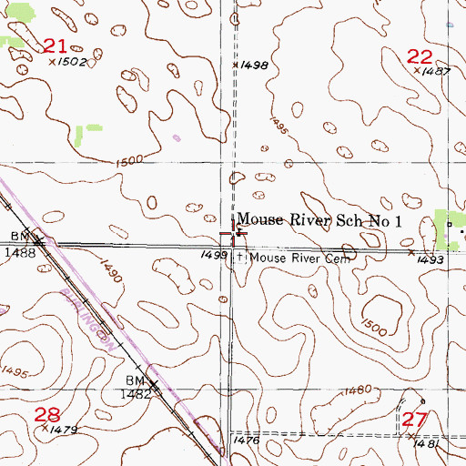 Topographic Map of Mouse River School Number 1, ND