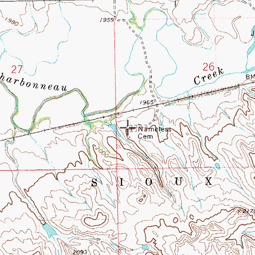 Topographic Map of Nameless Cemetery, ND