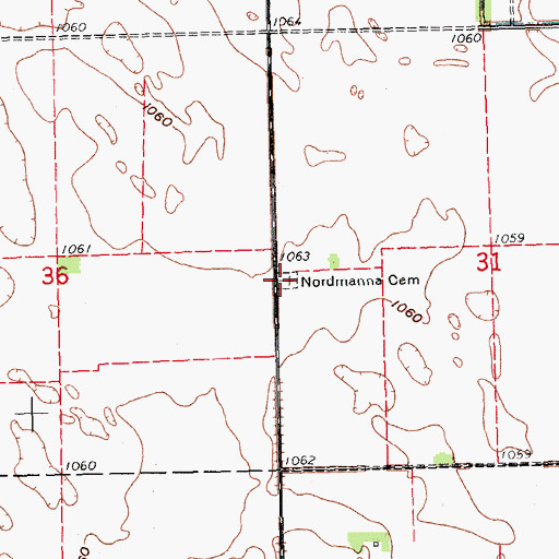 Topographic Map of Nordmanna Cemetery, ND