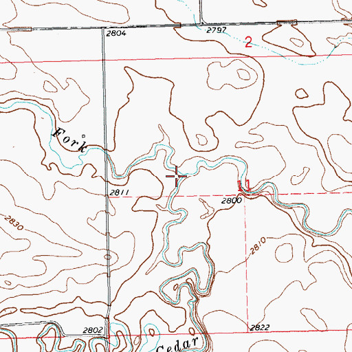 Topographic Map of North Fork Cedar Creek, ND