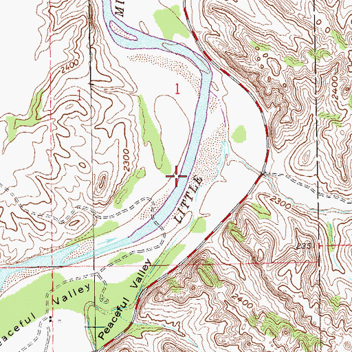 Topographic Map of Peaceful Valley, ND