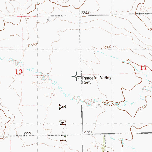 Topographic Map of Peaceful Valley Cemetery, ND
