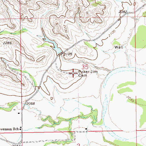 Topographic Map of Poker Jim Cemetery, ND