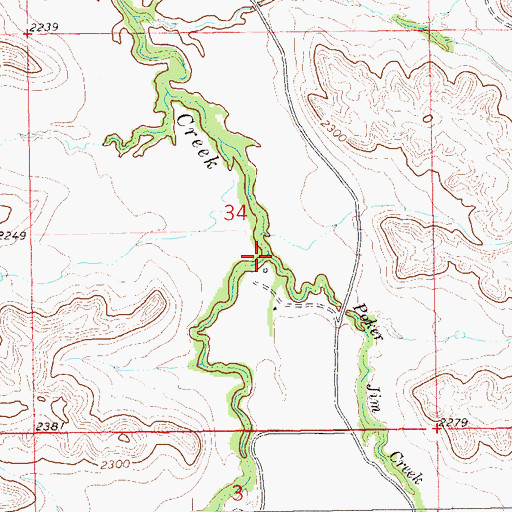 Topographic Map of Poker Jim Creek, ND