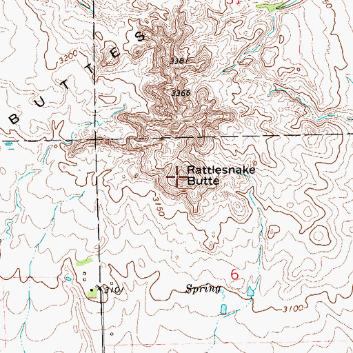Topographic Map of Rattlesnake Butte, ND
