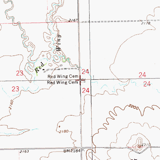 Topographic Map of Red Wing Cemetery, ND