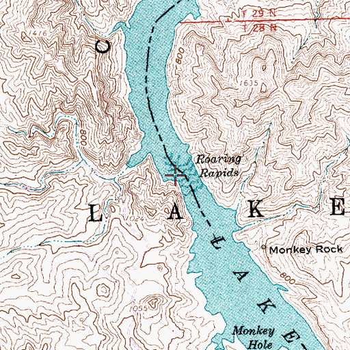 Topographic Map of Roaring Rapids, NV