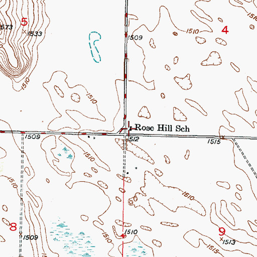 Topographic Map of Rose Hill School, ND
