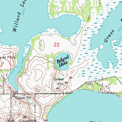 Topographic Map of Round Lake, ND