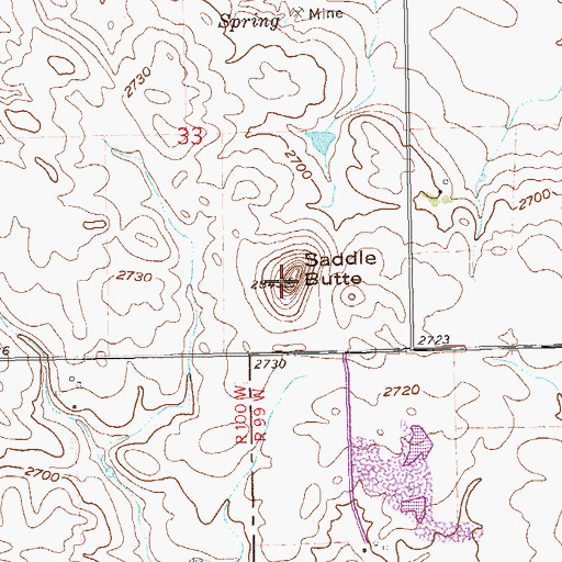 Topographic Map of Saddle Butte, ND