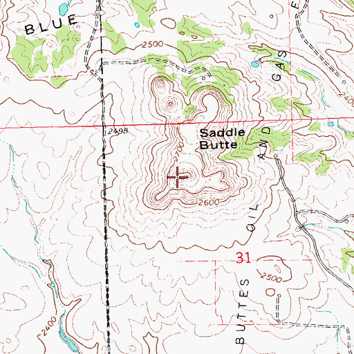 Topographic Map of Saddle Butte, ND