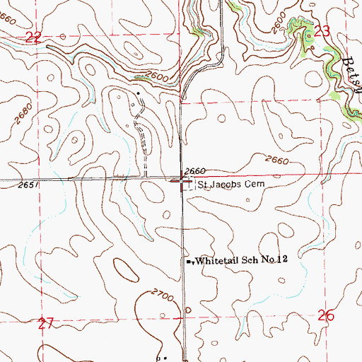 Topographic Map of Saint Jacobs Cemetery, ND