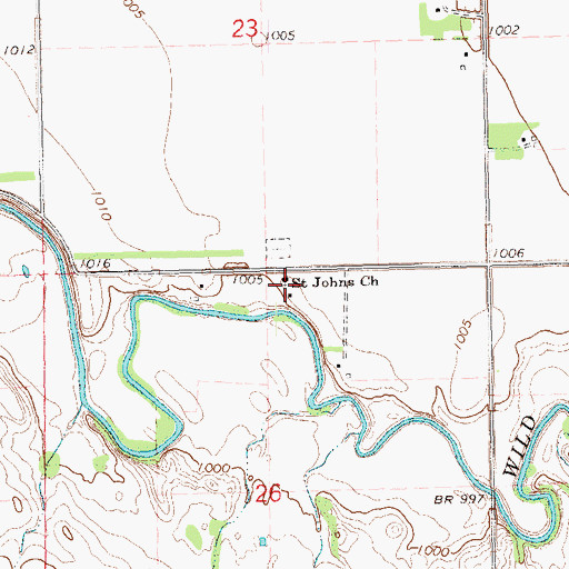Topographic Map of Saint Johns Church, ND