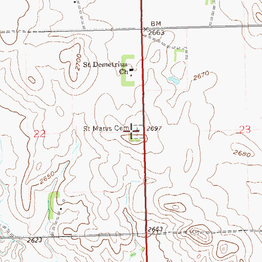 Topographic Map of Saint Marys Cemetery, ND