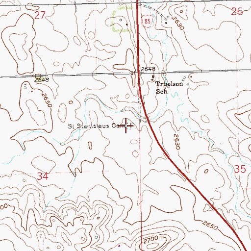 Topographic Map of Saint Stanislaus Cemetery, ND