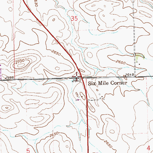 Topographic Map of Six Mile Corner, ND
