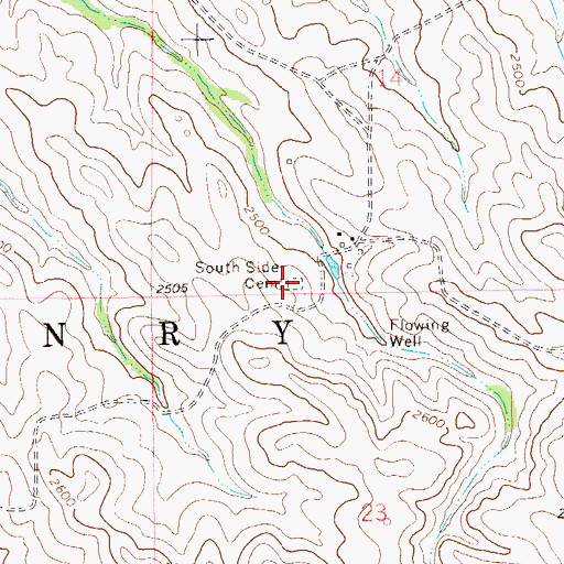 Topographic Map of South Side Cemetery, ND