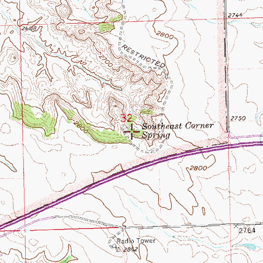 Topographic Map of Southeast Corner Spring, ND