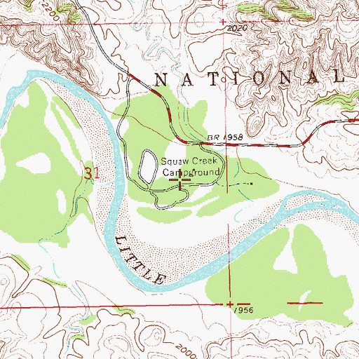 Topographic Map of Squaw Creek Campground, ND