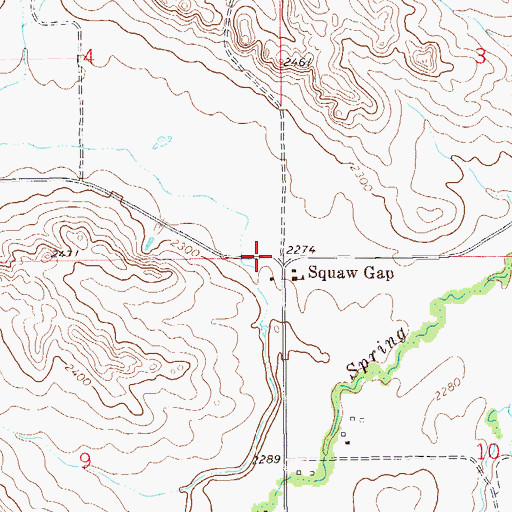 Topographic Map of Squaw Gap, ND
