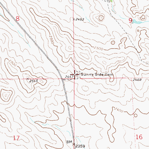 Topographic Map of Sunny Side Cemetery, ND