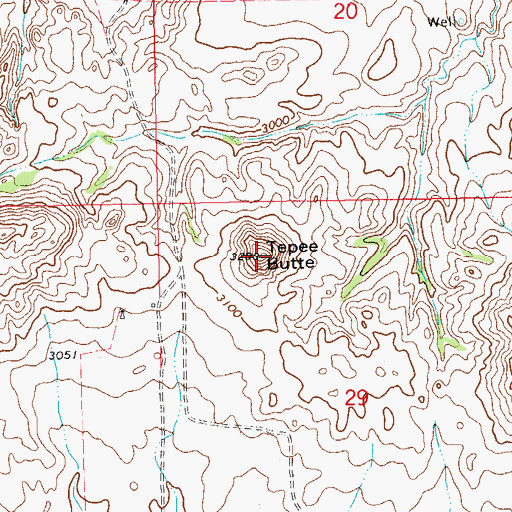 Topographic Map of Tepee Butte, ND