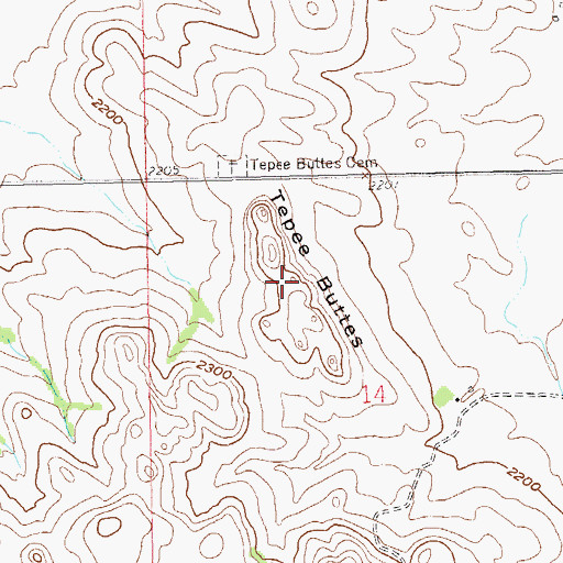 Topographic Map of Tepee Buttes, ND