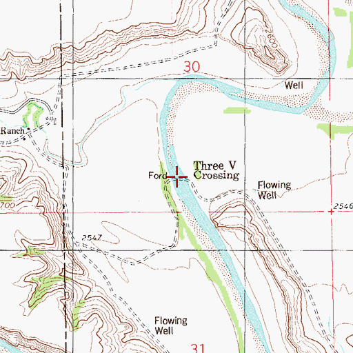 Topographic Map of Three V Crossing, ND