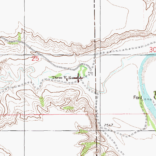 Topographic Map of Three V Ranch, ND